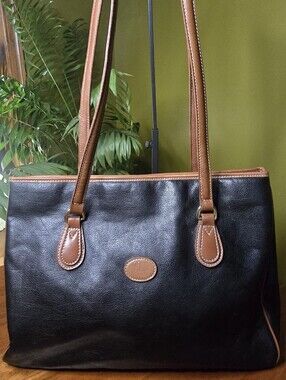 FRANKLIN Quest By Franklin COVEY Vintage Black Leather Laptop Bag Business Tote